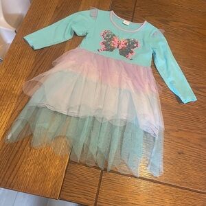 Girls' Mint & Pink Butterfly Tulle Dress